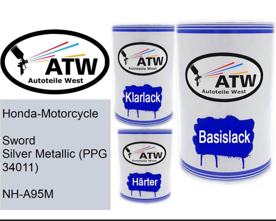 Honda-Motorcycle, Sword Silver Metallic (PPG 34011), NH-A95M: 500ml Lackdose + 500ml Klarlack + 250ml Härter - Set, von ATW Autoteile West.
